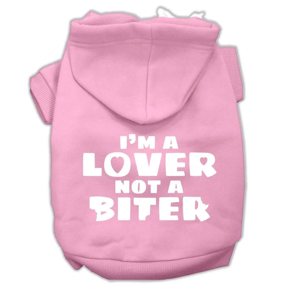 I'm A Lover Not A Biter Screen Printed Dog Pet Hoodies Light Pink Size Lg (14)