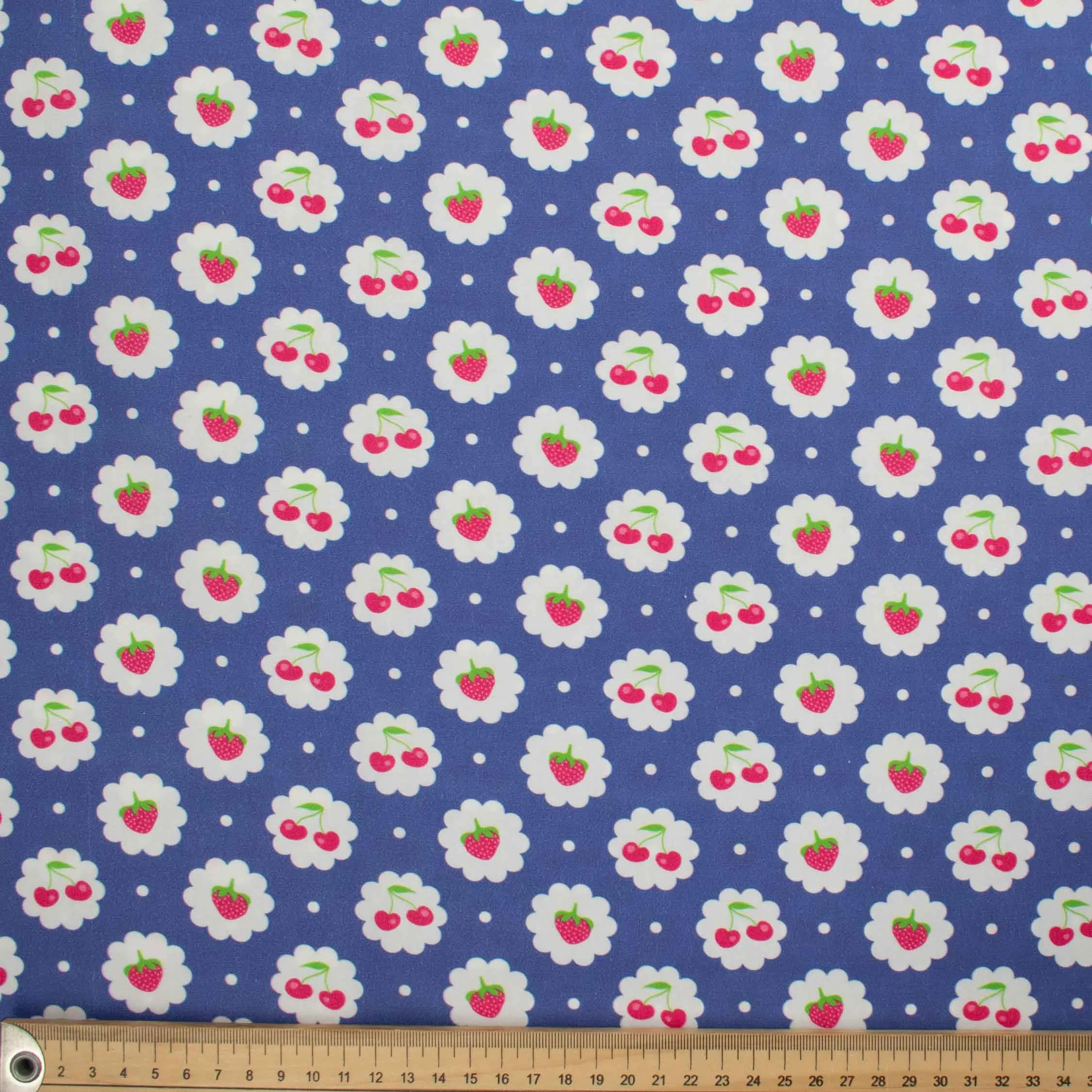 Indie Pop Strawberry Collection #09 Strawberry & Cherry on Royal Blue Cotton Prints