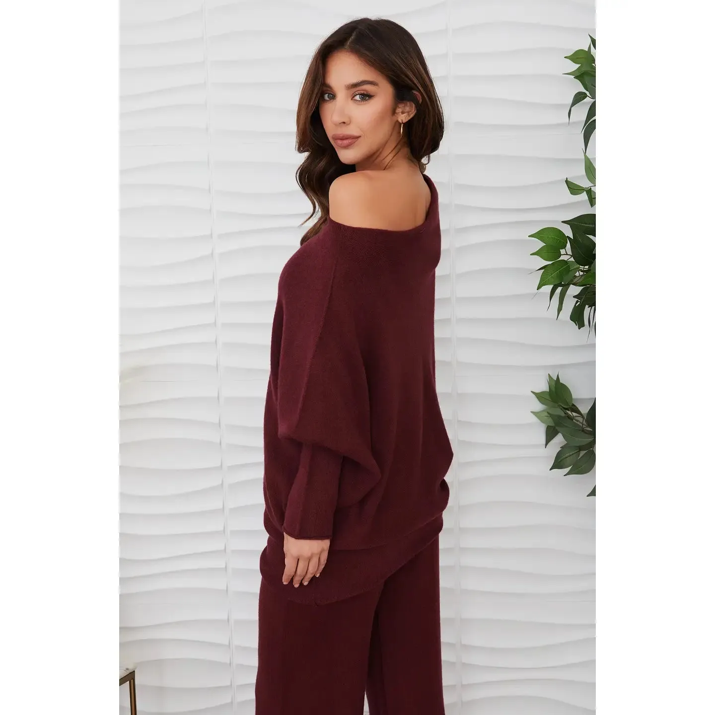 Italian Asymmetrical Sweater in Wine