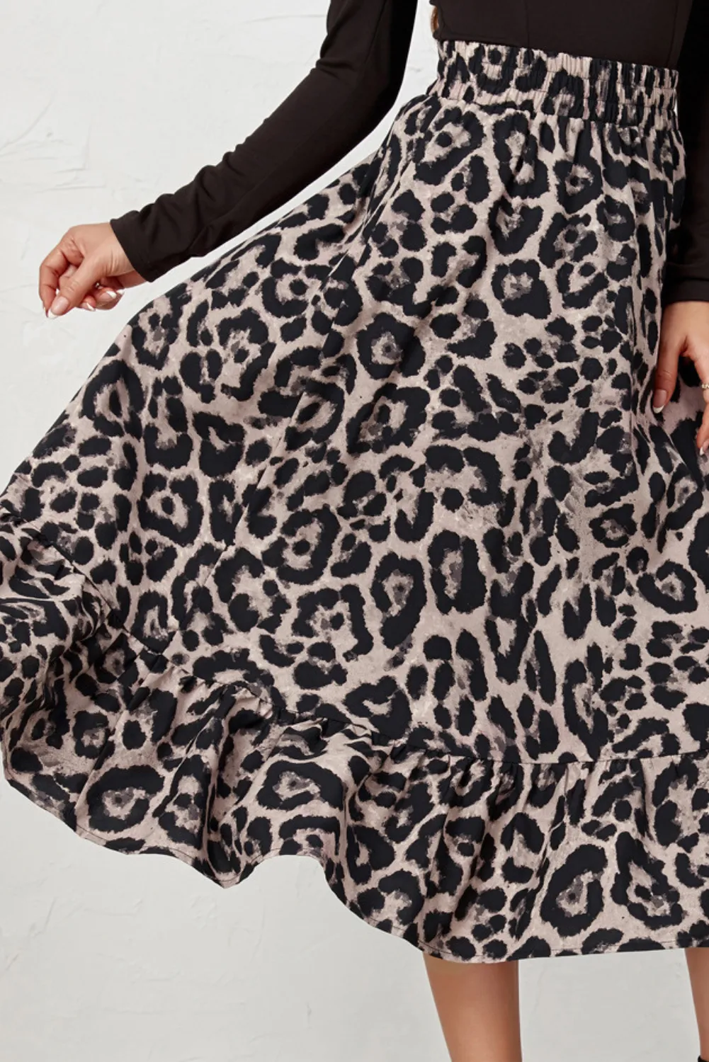 'Jenna' Leopard Print Ruffle Midi Skirt (2 Colors)