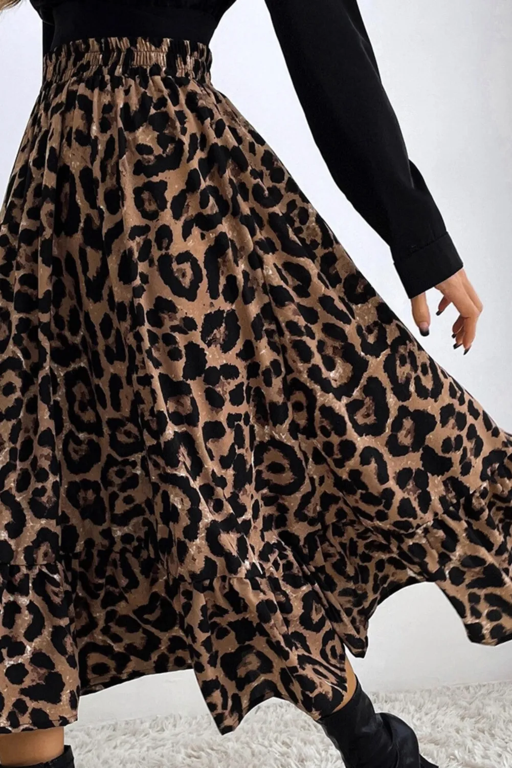 'Jenna' Leopard Print Ruffle Midi Skirt (2 Colors)