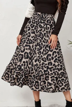 'Jenna' Leopard Print Ruffle Midi Skirt (2 Colors)