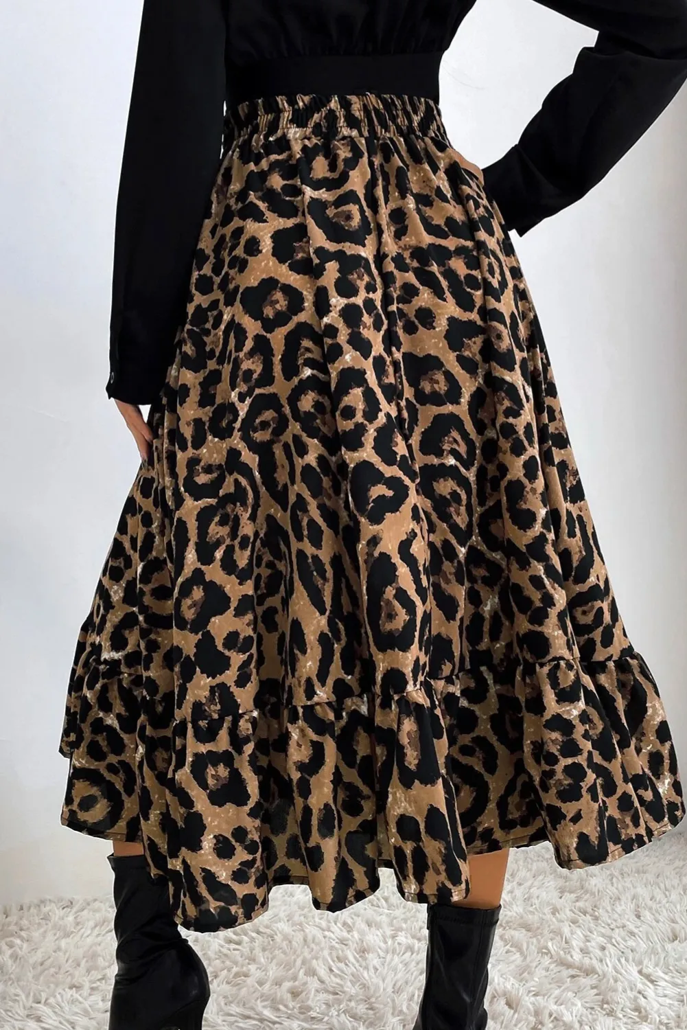 'Jenna' Leopard Print Ruffle Midi Skirt (2 Colors)