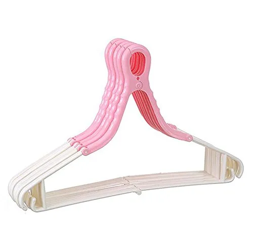 Kentop Plastic Clothes Hangers Foldable Adjustable Clothes Hangers Traveling Camping Laundry Hotel Home Closet-Pink