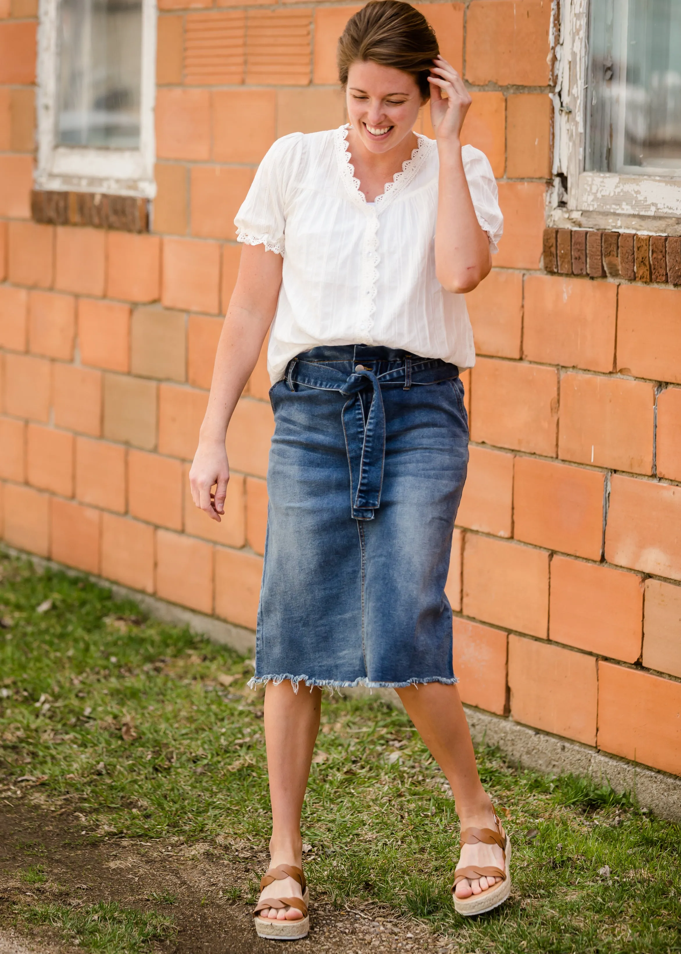 Lace Detail Button Up Top - Final Sale