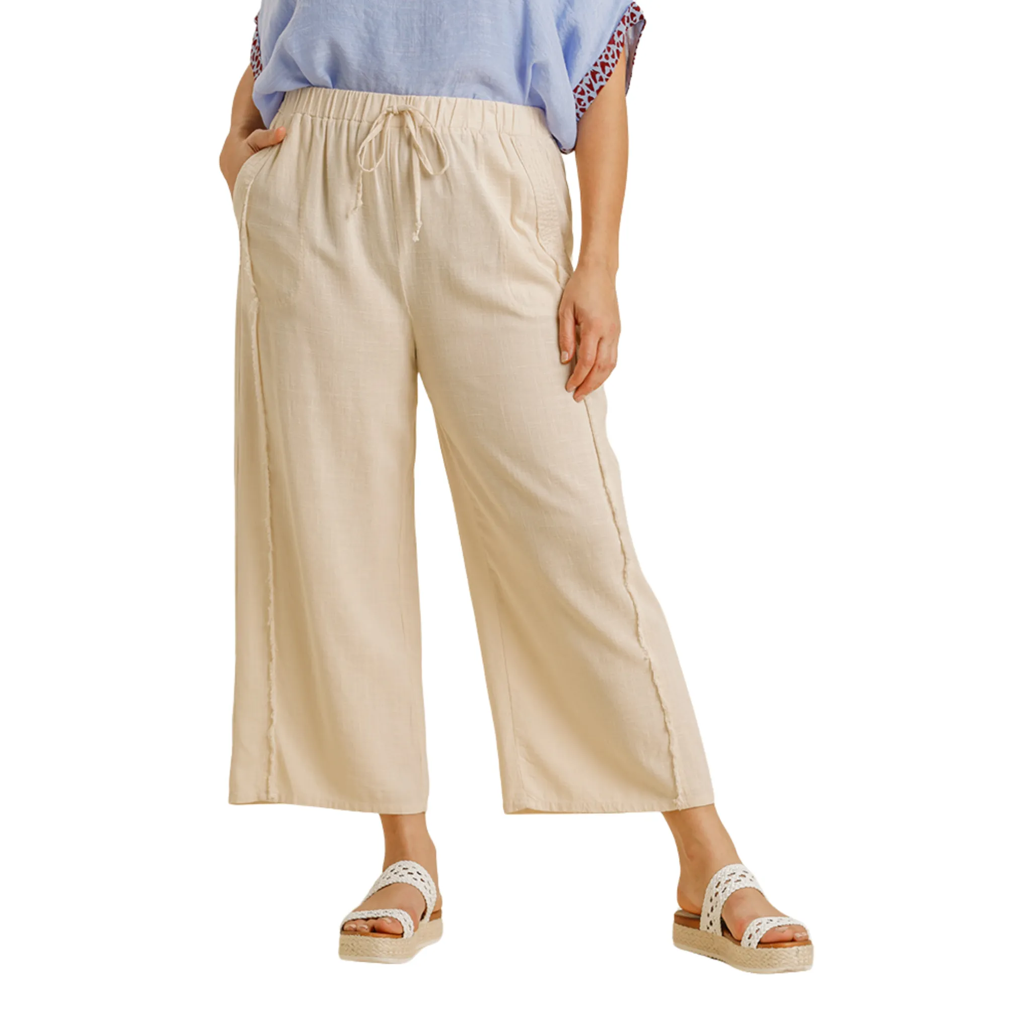 Linen Blend Wide Leg Pants