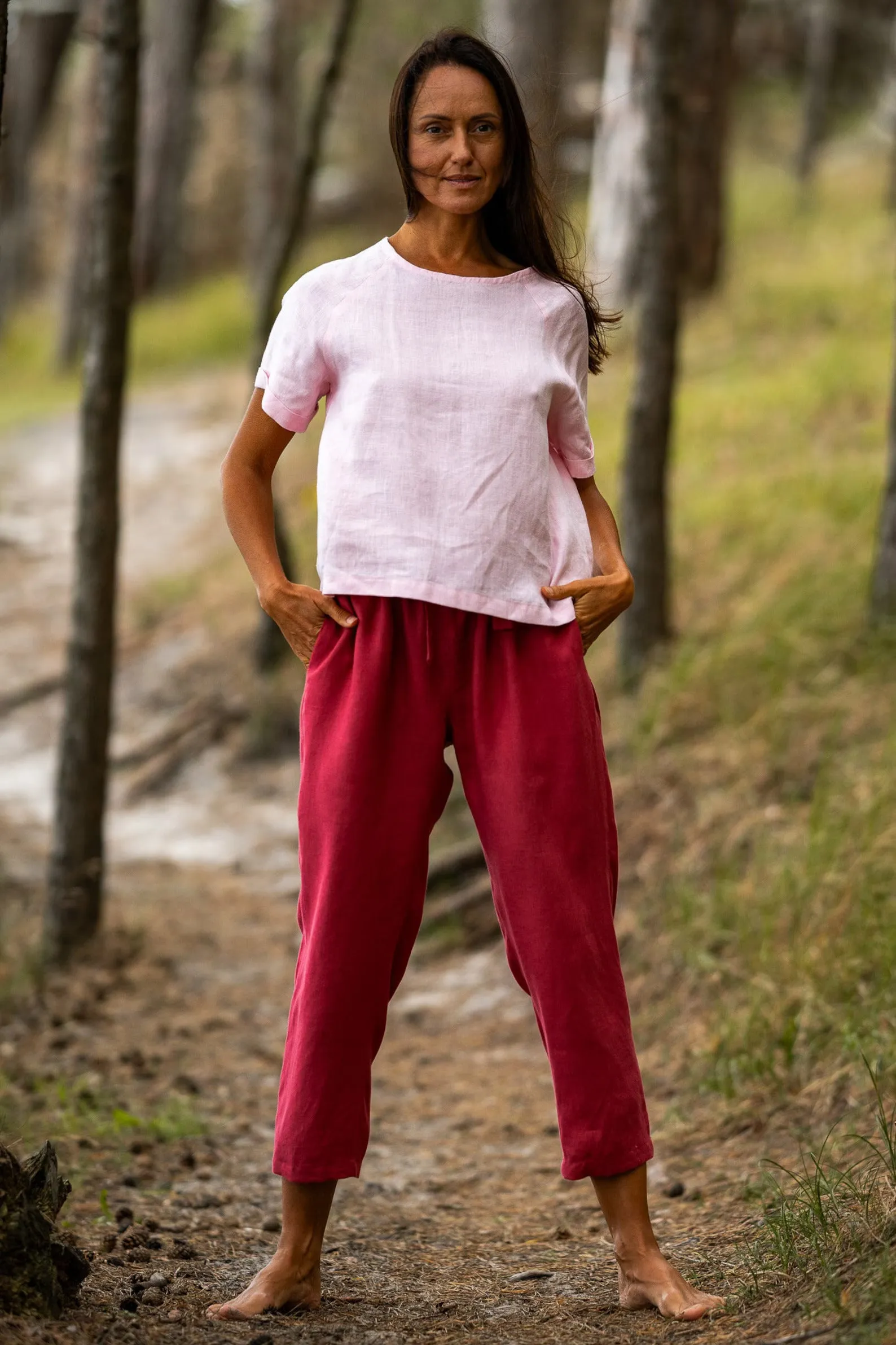 Linen Pants IEVA In Raspberry