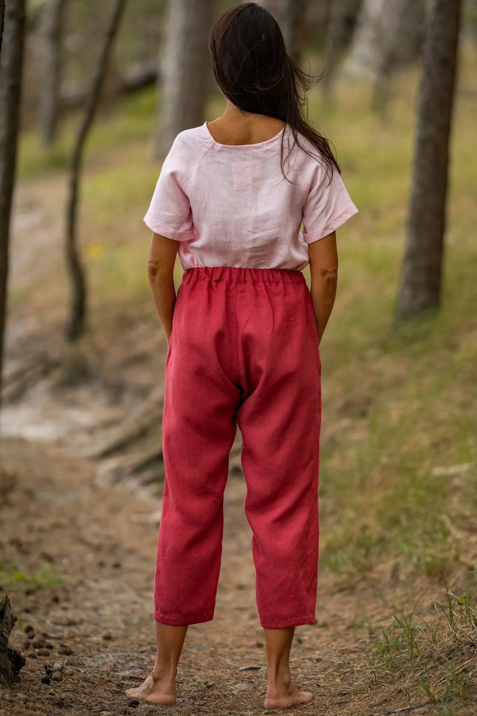 Linen Pants IEVA In Raspberry