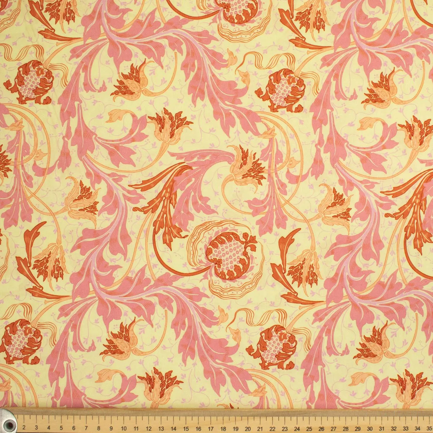 Maurice Style Collection #18 Pink Big Leaves Vines on Pale Yellow Cotton Prints