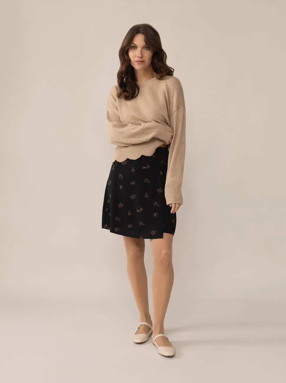 Naomi Foliage Wrap Skirt in Black