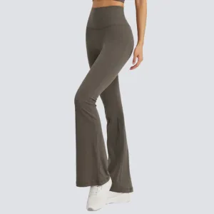 One-Size Flared Yoga Pants - Khaki Brown