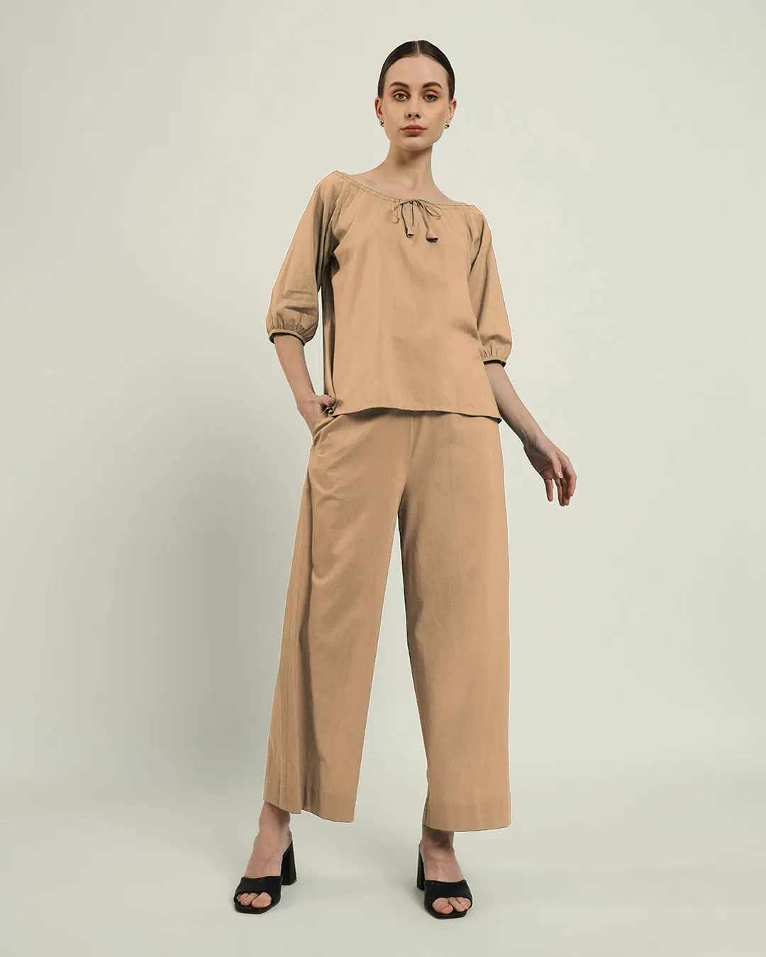 Pants Matching Set-Beige Effortless BowtNeck