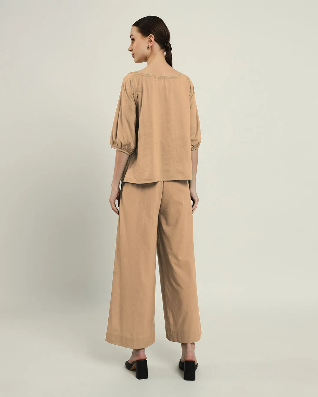 Pants Matching Set-Beige Effortless BowtNeck