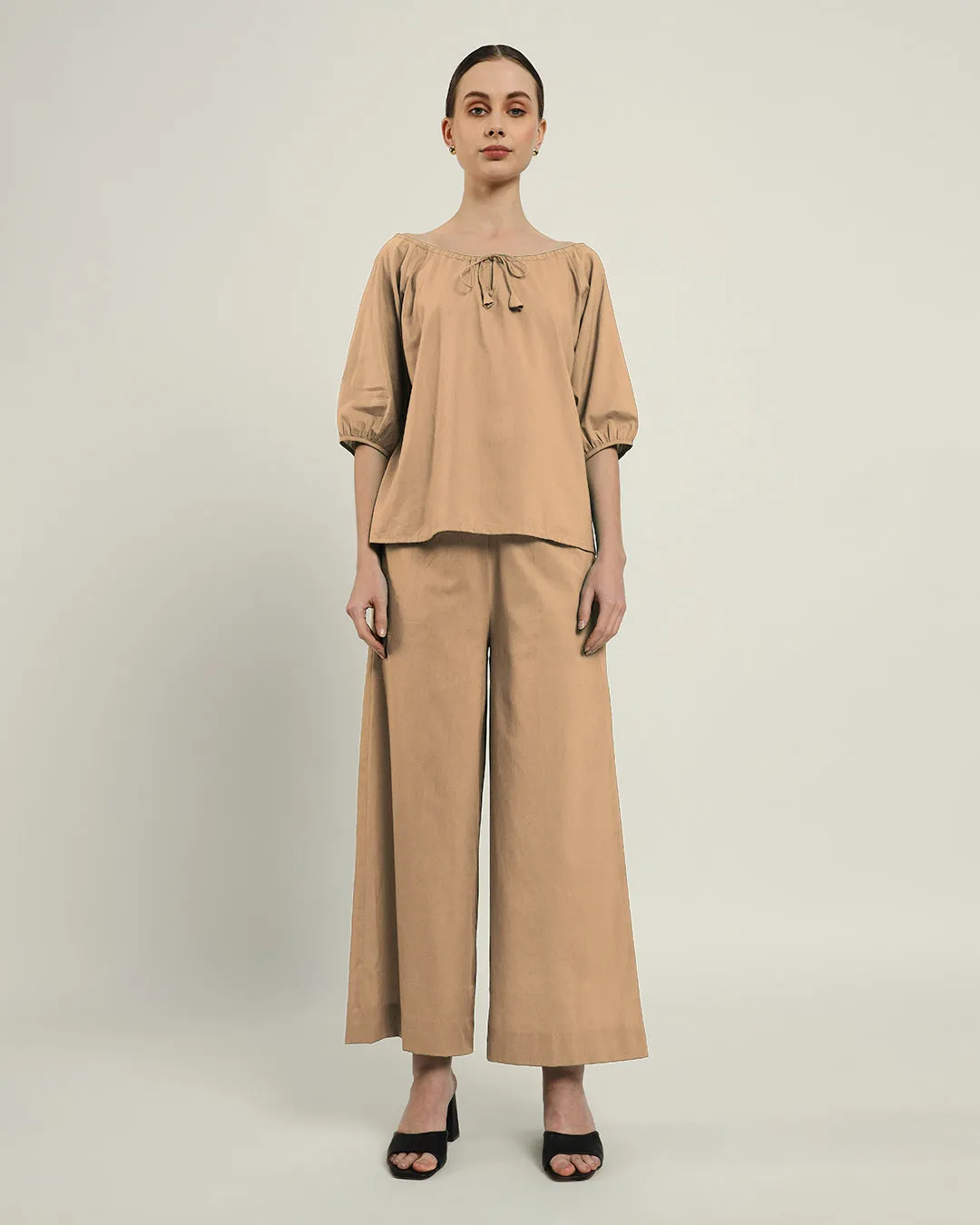 Pants Matching Set-Beige Effortless BowtNeck