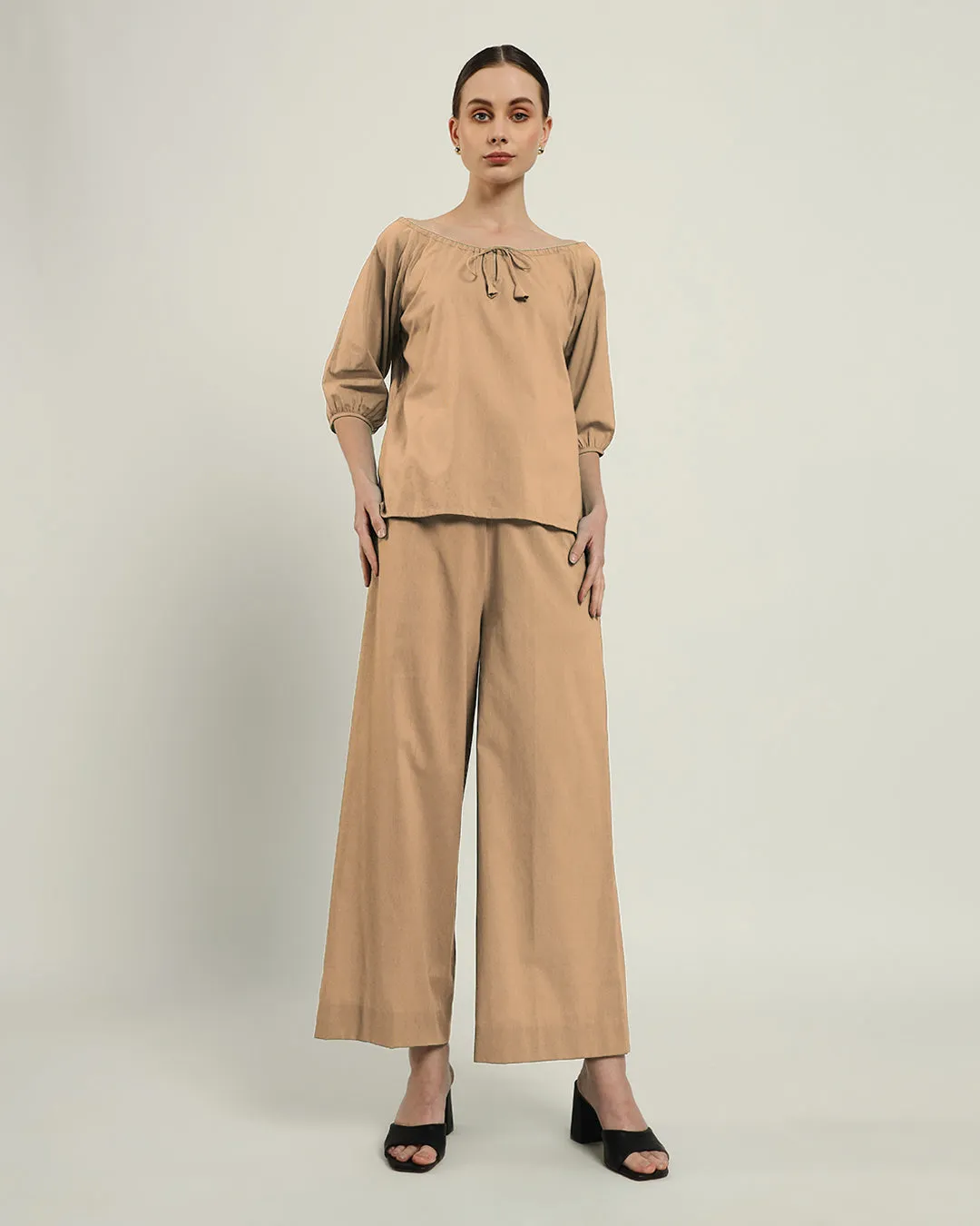 Pants Matching Set-Beige Effortless BowtNeck