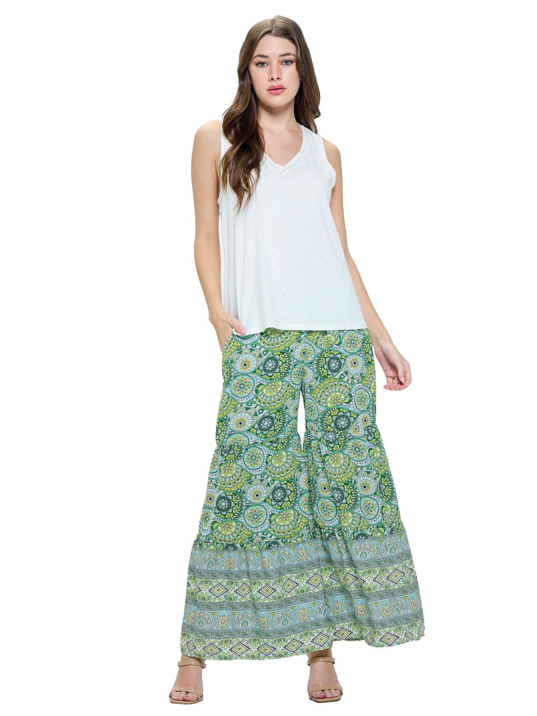 Pants Palazzo Floral Tiered