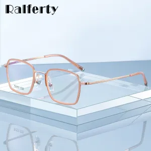 Ralferty Unisex Full Rim Square Acetate Titanium Eyeglasses D2321t