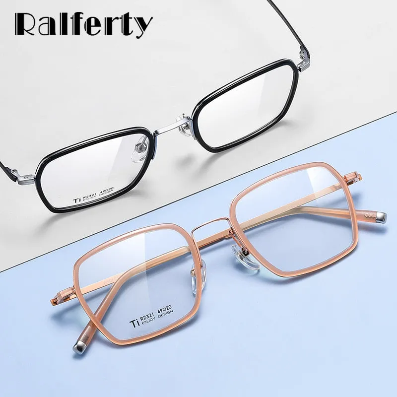 Ralferty Unisex Full Rim Square Acetate Titanium Eyeglasses D2321t