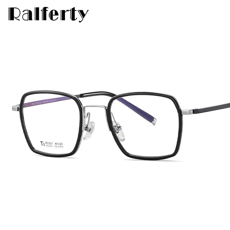 Ralferty Unisex Full Rim Square Acetate Titanium Eyeglasses D2321t