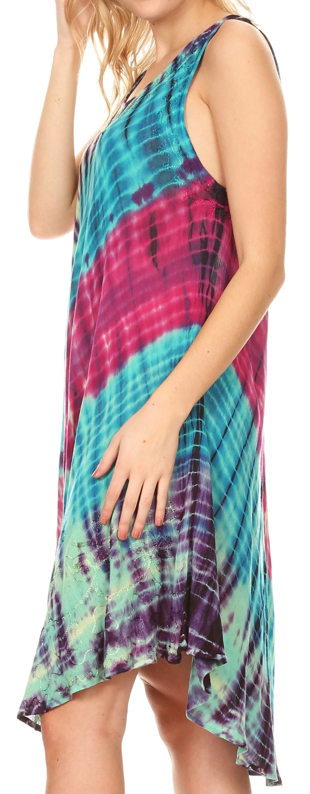 Sakkas Isola Women's Tank Summer Bohemian Swing Midi Dress Sleeveless Tie-dye