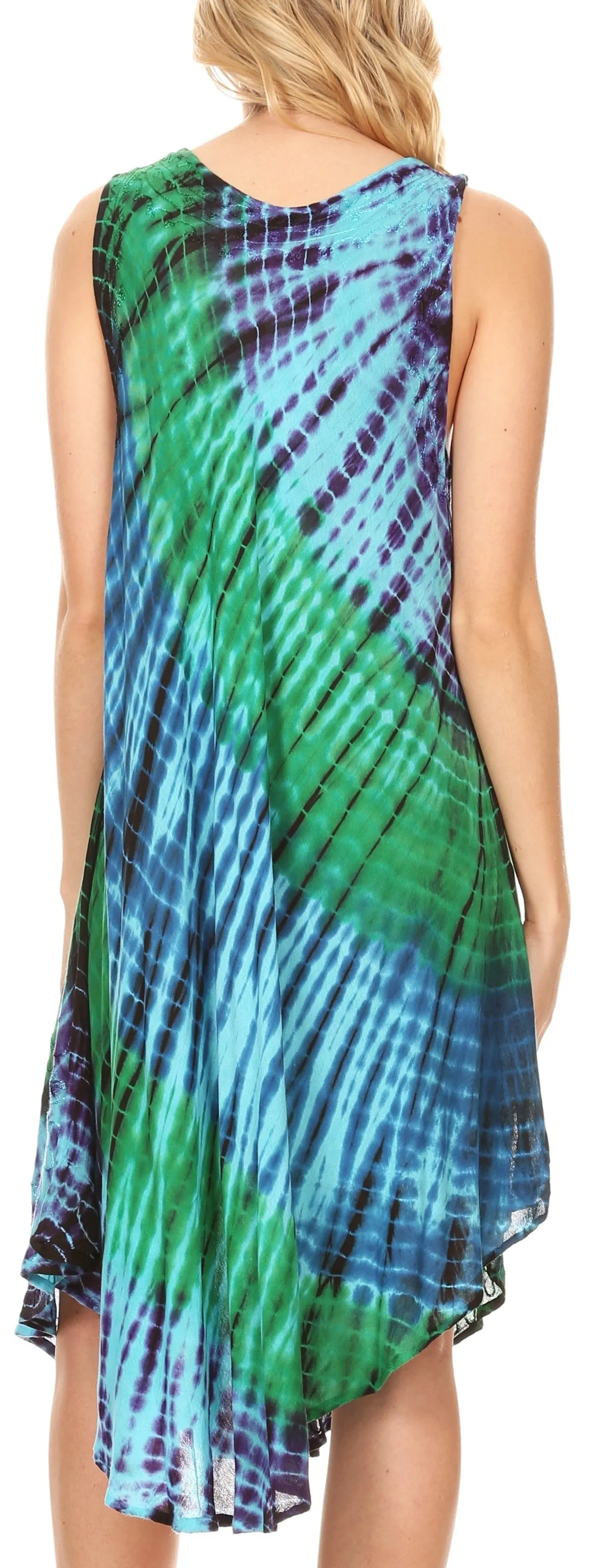 Sakkas Isola Women's Tank Summer Bohemian Swing Midi Dress Sleeveless Tie-dye