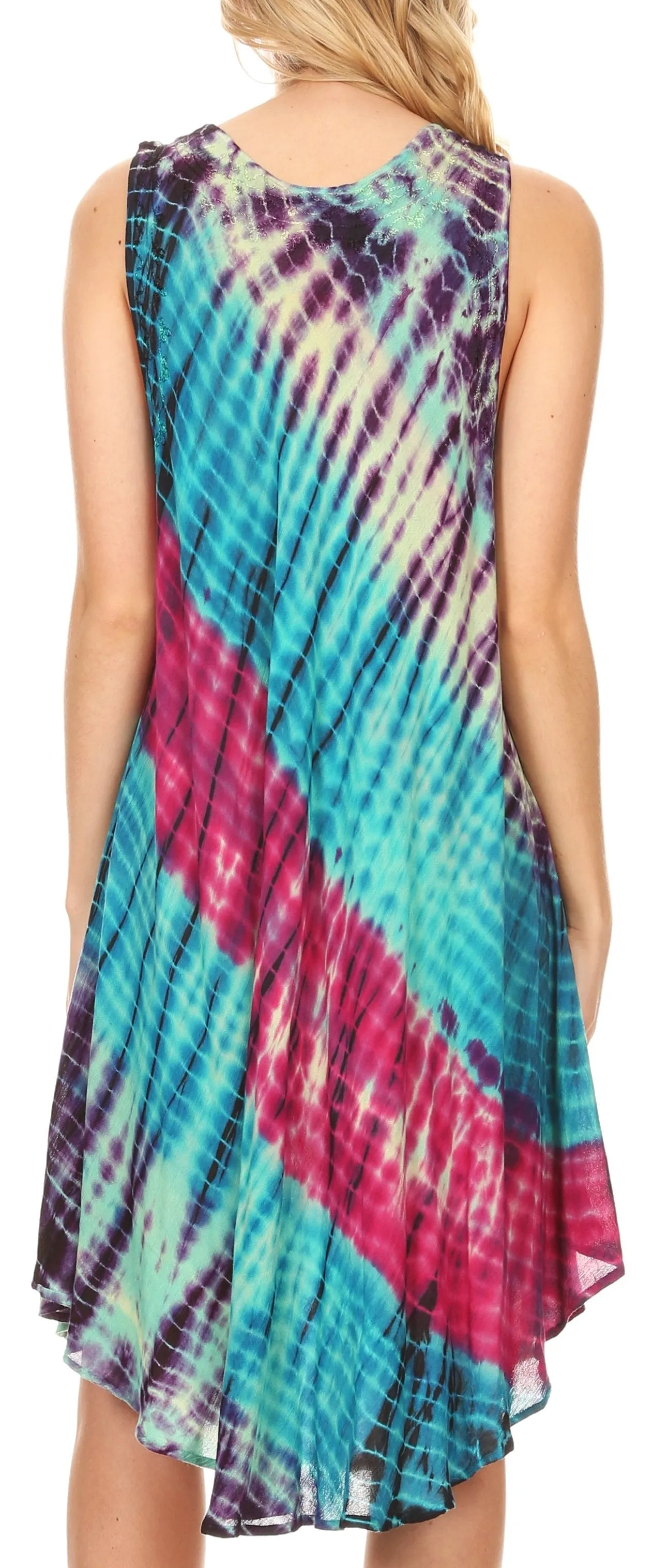 Sakkas Isola Women's Tank Summer Bohemian Swing Midi Dress Sleeveless Tie-dye