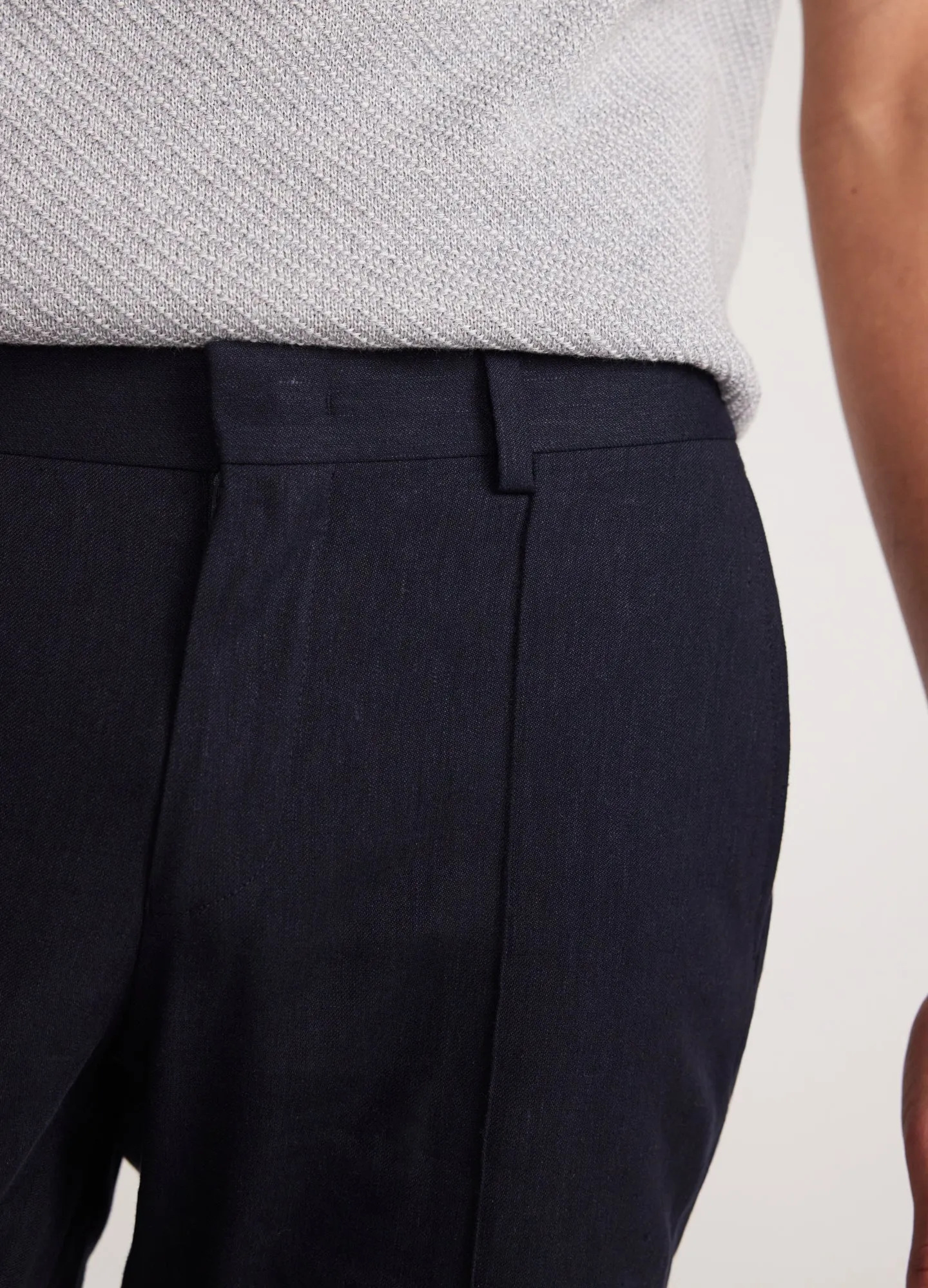 Seam Linen Cotton Crepe Pants Navy