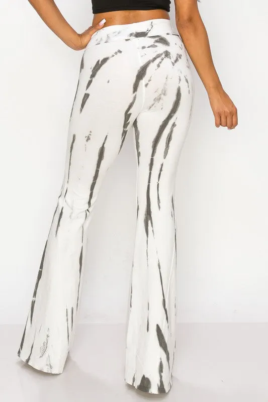 T-Party Foldover Yoga Tie Dye Flare Pants - Grey/Ivory