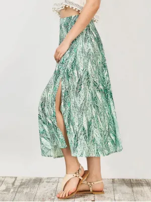 TastyHottie - Trendy Leaf Print Slit Chiffon Midi Skirt