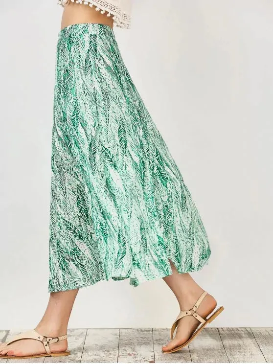 TastyHottie - Trendy Leaf Print Slit Chiffon Midi Skirt