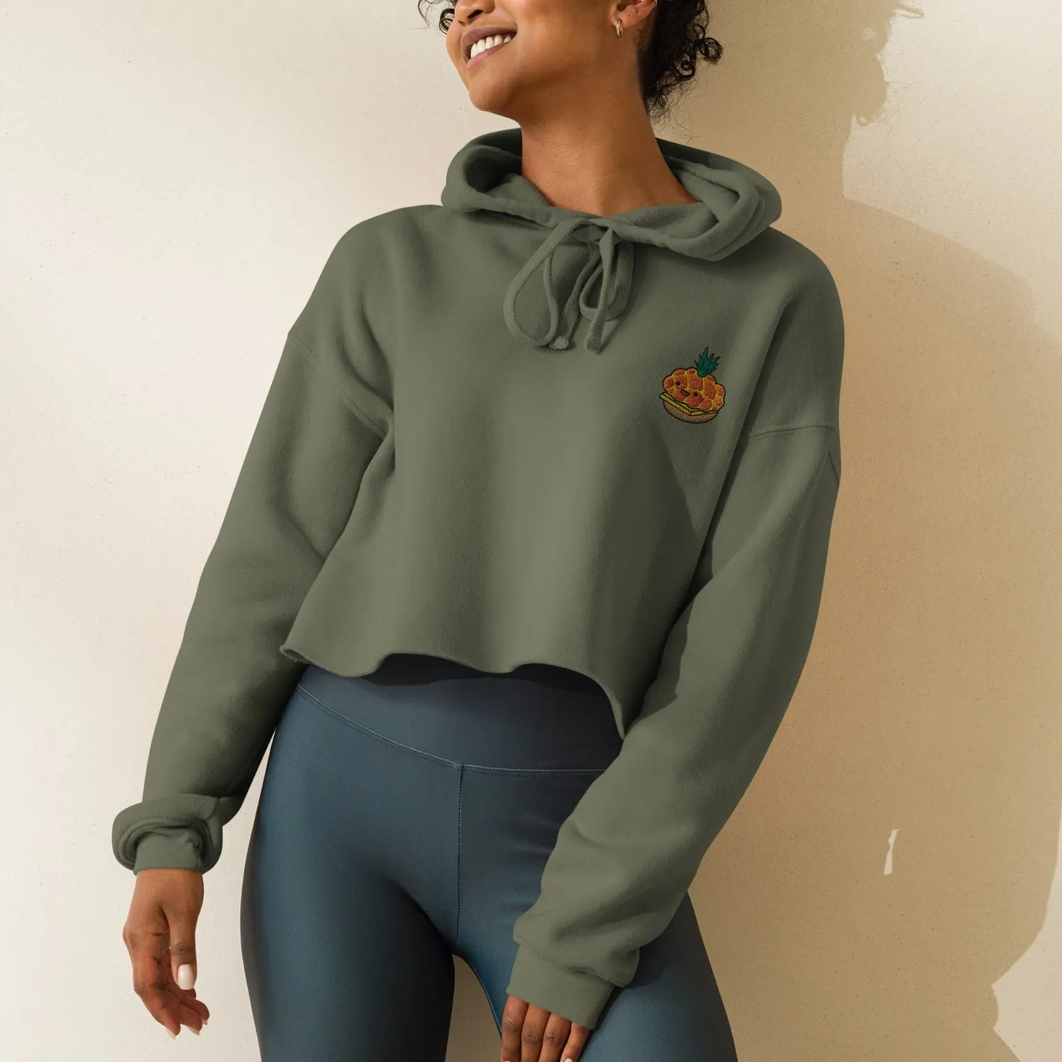 Tropical Pineapple Bun Embroidered Crop Hoodie