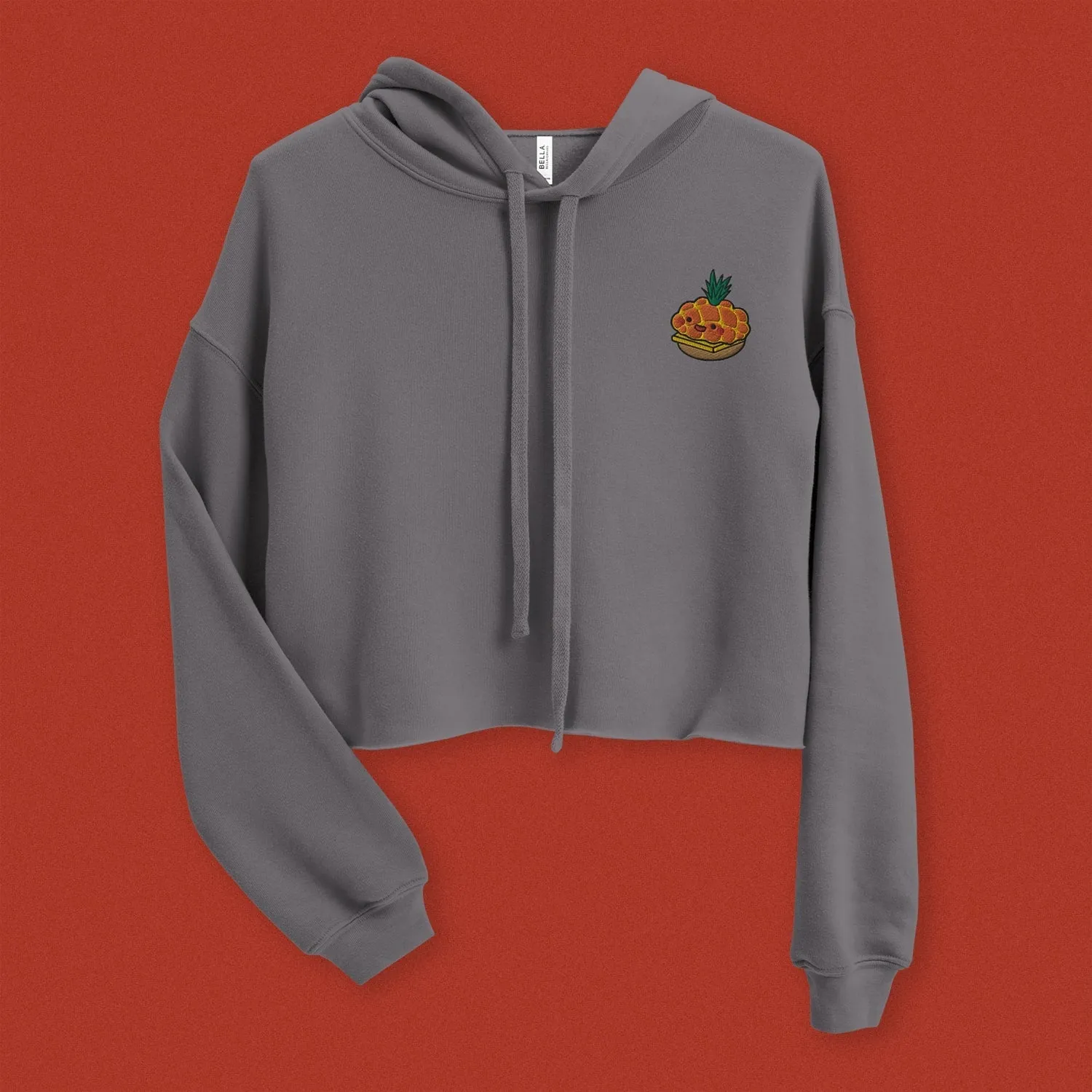 Tropical Pineapple Bun Embroidered Crop Hoodie