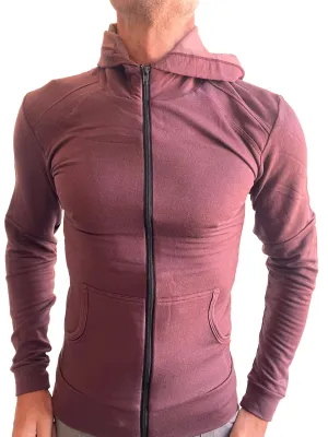 **Winter Collection** Mid-Weight LUXURY-Fleece Form-fit Crossover Yoga Track Hoodie (Burgundy)