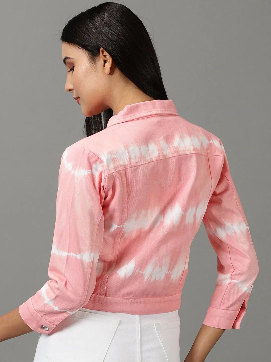 Women's Pink Colourblock Denim Jacket