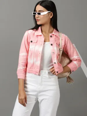 Women's Pink Colourblock Denim Jacket