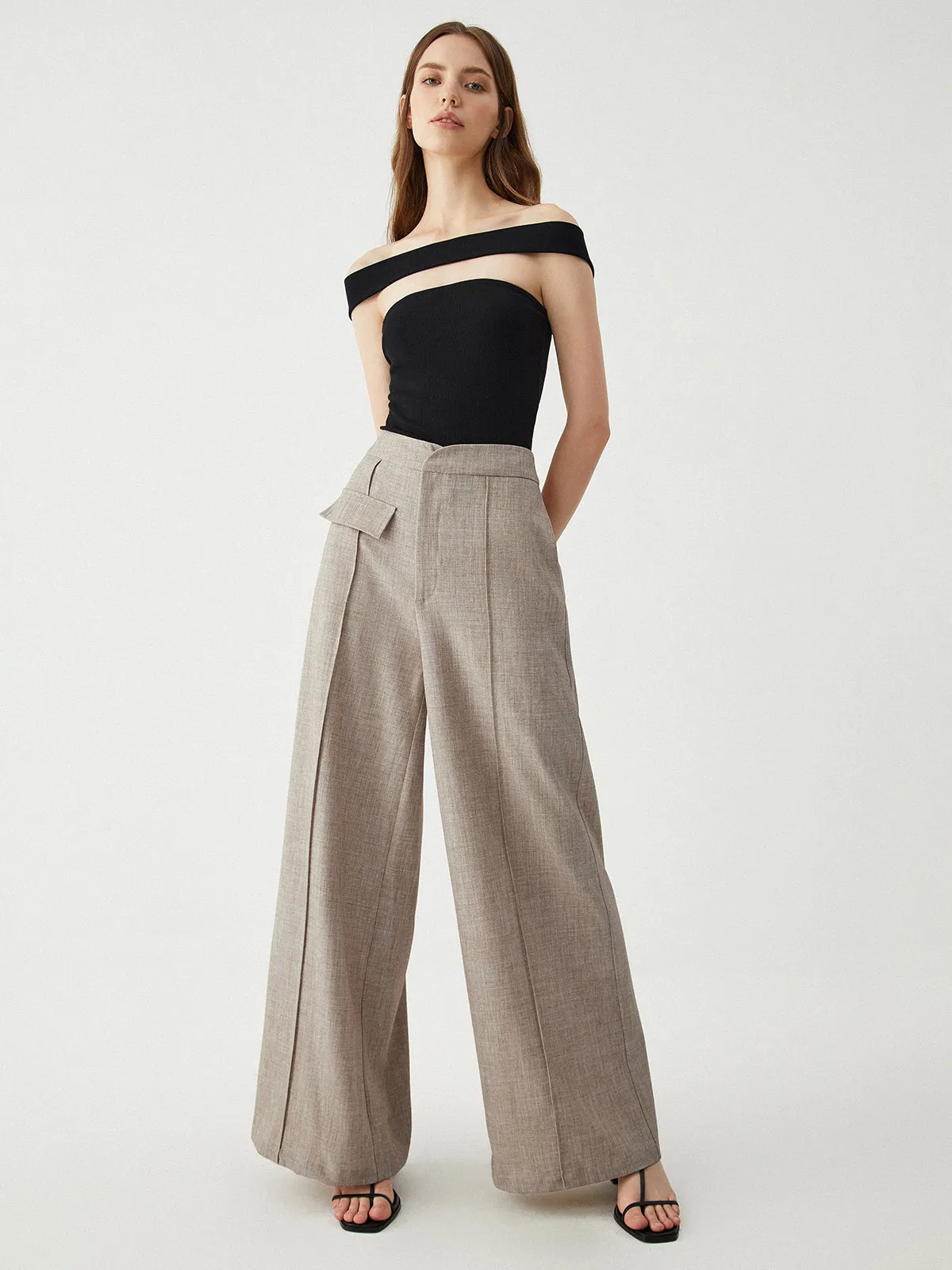 Zipper Wide Graceful Leg Pants