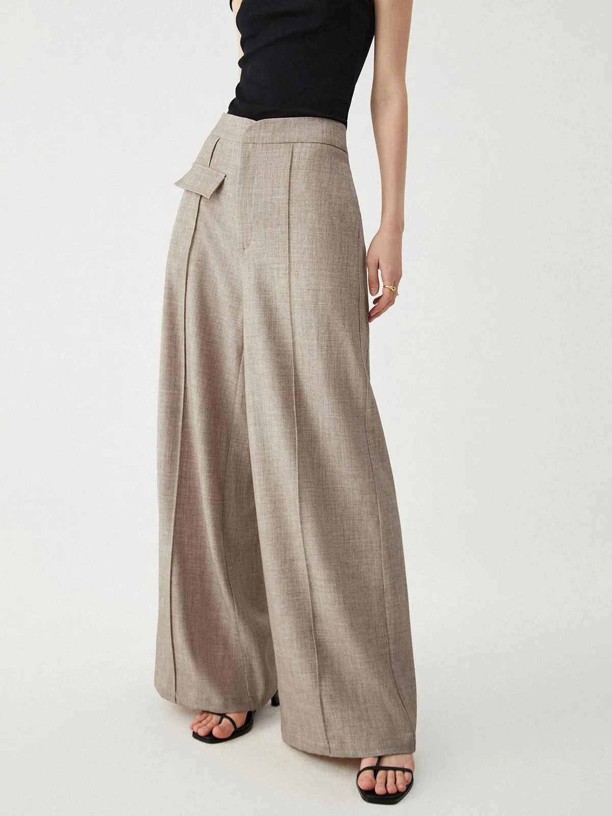 Zipper Wide Graceful Leg Pants