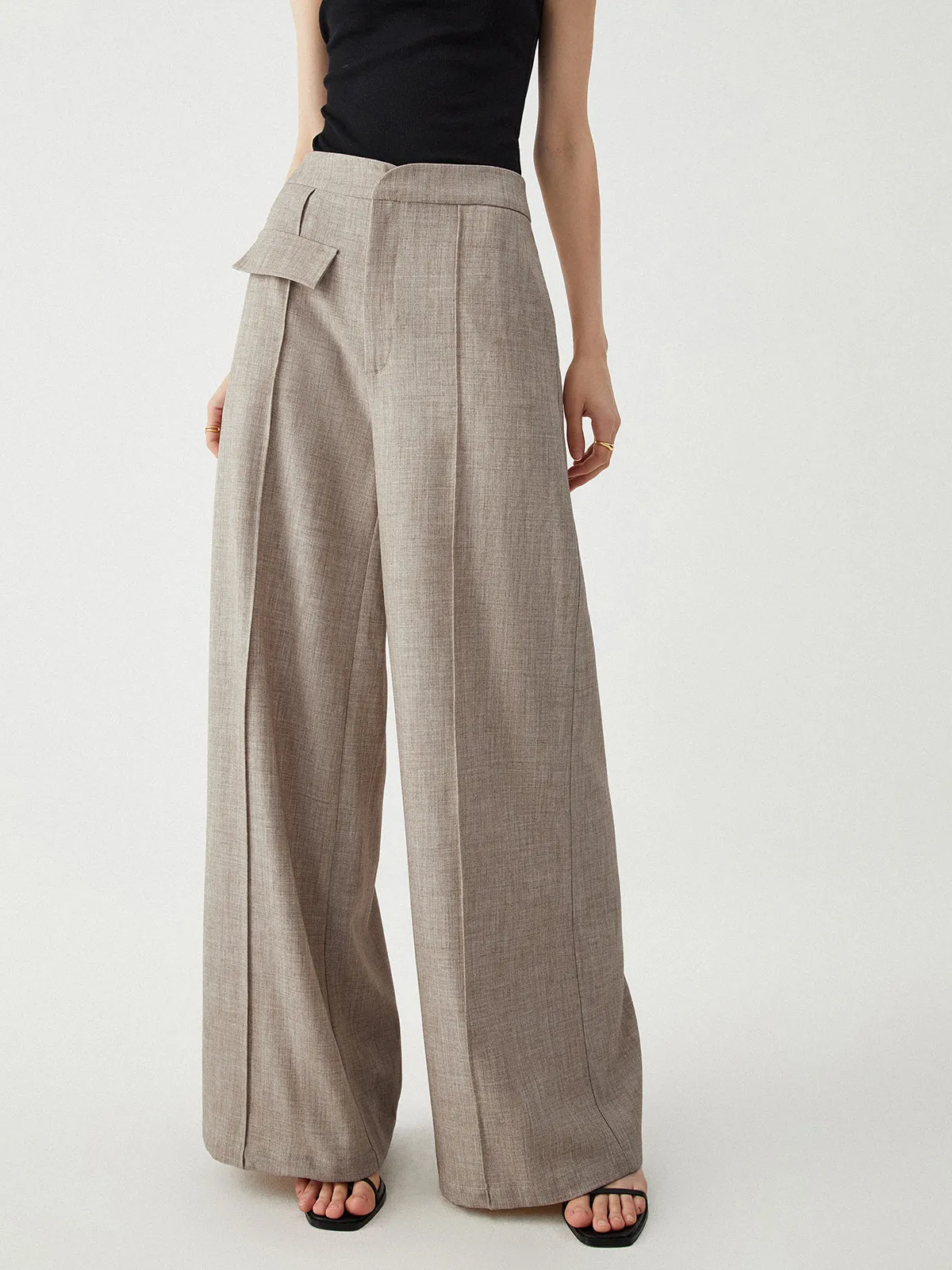 Zipper Wide Graceful Leg Pants